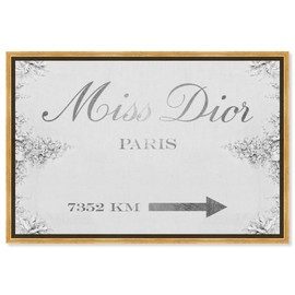 The Oliver Gal Artist Co. Fashion and Glam Wall Art Framed Canvas Prints 'Miss D Classic' Road Signs Home Décor, 15" x 10", Gray, White