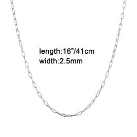 14K Gold/Silver Tone Stainless Steel Paperclip Link Chain Choker Necklace for Women Teen Girls, 2.5mm 4mm 5mm Wide Oval Rectangle Link Chain, Waterproof Never Tarnish (16", 2.5mm wide, stainless steel)