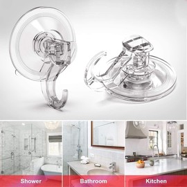 Elegear Pack of 4 Suction Cup Hooks Strong Max 3 kg Suction Hooks No Drilling for Shower Bathroom Kitchen Window Multipurpose Suction Cups with Hooks for Towel Transparent