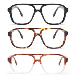 JM 3 Pack Retro Anti Blaue Lesebrille für Damen Herren, Klassische Quadratisch Blaulichtfilter Brille +3.5