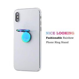 lenoup Rainbow Cell Phone Ring Stand Holder,Blue Multicolor Ring Grip Kickstand,360 Rotation Metal Finger Ring for Almost All Phones,Pad