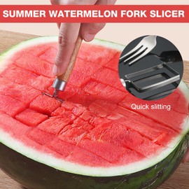 2 In 1 Stainless Steel Fruit Cutter 2Pcs, 2024 New Portable Dual Head Watermelon Cutter Slicer Tool, Watermelon Fork Slicer Cutter for Summer Family Party Camping Cut Watermelon