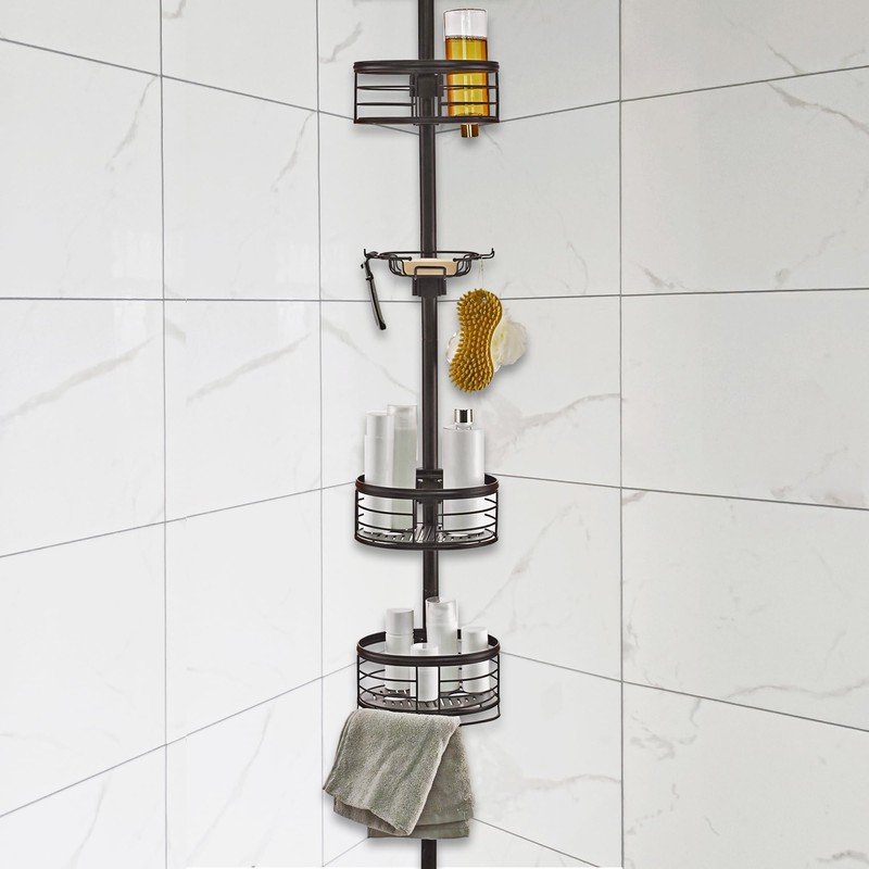 Utopia Alley Rust-Resistant Tension Pole Shower Caddy, 3 Shelves (Oil