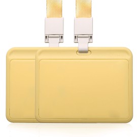 HiCycle2 2 Horizontal ID Badge Holders with Lanyard Name Badge Holder Student Card Work ID Card (Yellow)