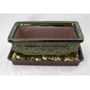 8" Rectangular Moss Green Bonsai / Succulent Pot + Tray