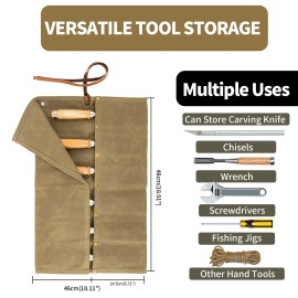Chisel Roll,6 Pockets Roll Up Tool Pouch,Waxed Canvas Small khaki