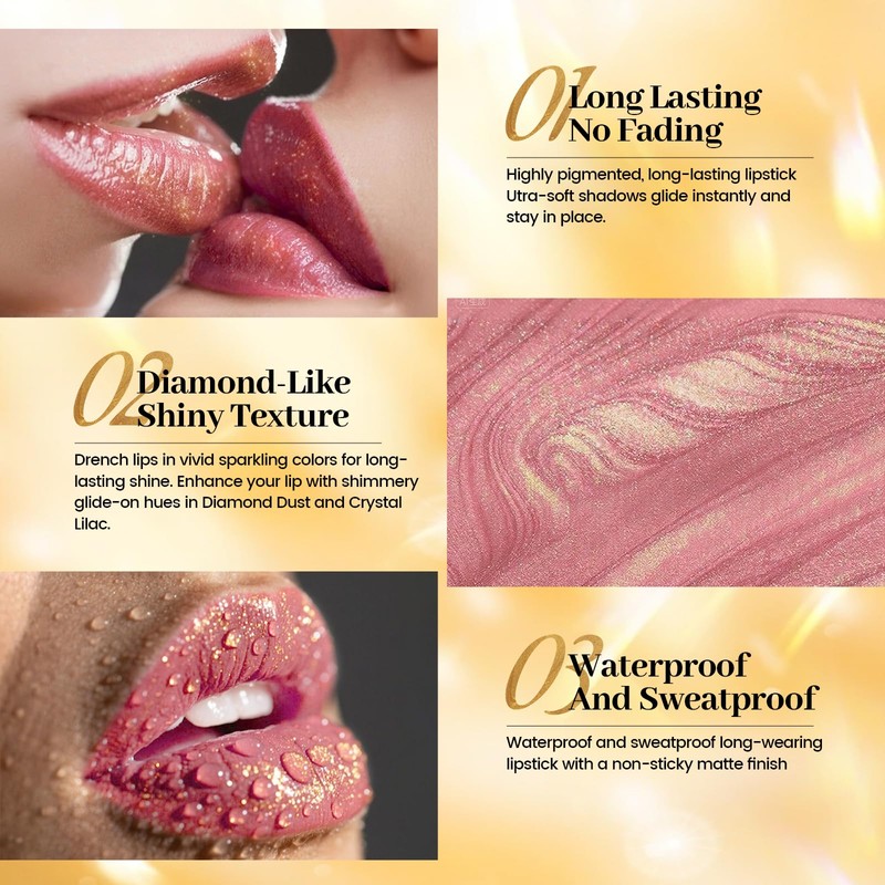 HOSAILY Glitter Lipstick for Women, High Shine Diamond Creamy Nude