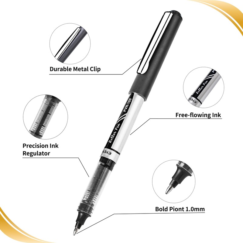 EYEYE Rollerball Pens 1.0mm, 12 Pack 3 Colors Bold Point