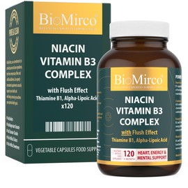 Niacin Vitamin B3 Complex, with Flush Effect, 120 Premium Capsules, Cognitive Function, Potent Dose, Made in The UK