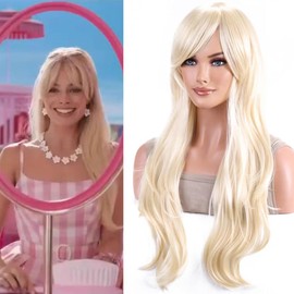 AneShe Wigs 28 Inch 70cm Long Curly Wavy Hair Wig Heat Resistant Cosplay Wig with Wig Cap (Light Blonde)