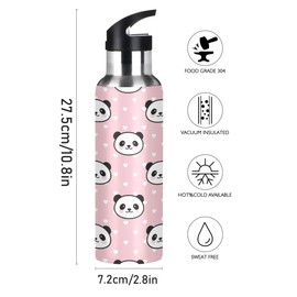 Panda Face Water Bottle Kids Stainless Steel Vacuum Insulated Water Flask Thermo Standard Mouth Bottle with Wide Handle