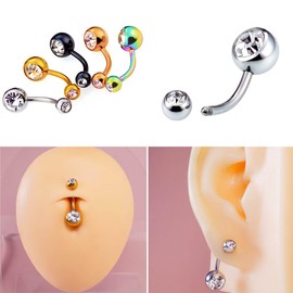 From da Phactory Belly Ring, Rainbow CZ Navel Rings, 14G, Stainless Steel, Ball Closure, Barbell Style