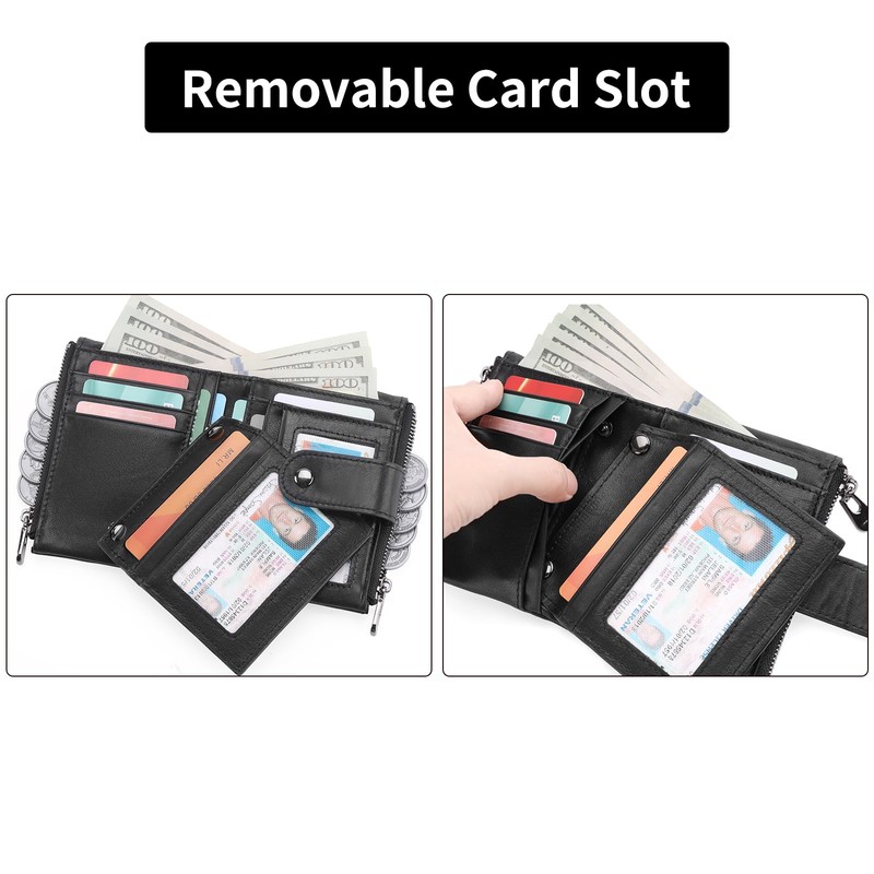 GOIACII Men's Leather Wallet RFID Protection Multifunctional Buckle Zippers Wallet