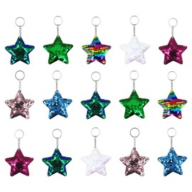 15 Pcs Glitter Star Sequin Keychain Reversible Sequin Keyring Colourful Flip Key Chains Reflective Bag Charm Pendant for Kids Girls Party Favors