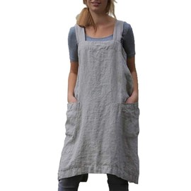 Stomeshle Japanese Aprons Plus Size Smock for Women with Pockets Cross Back Pinafore Dress Apron Baking Cooking Kitchen Gardening