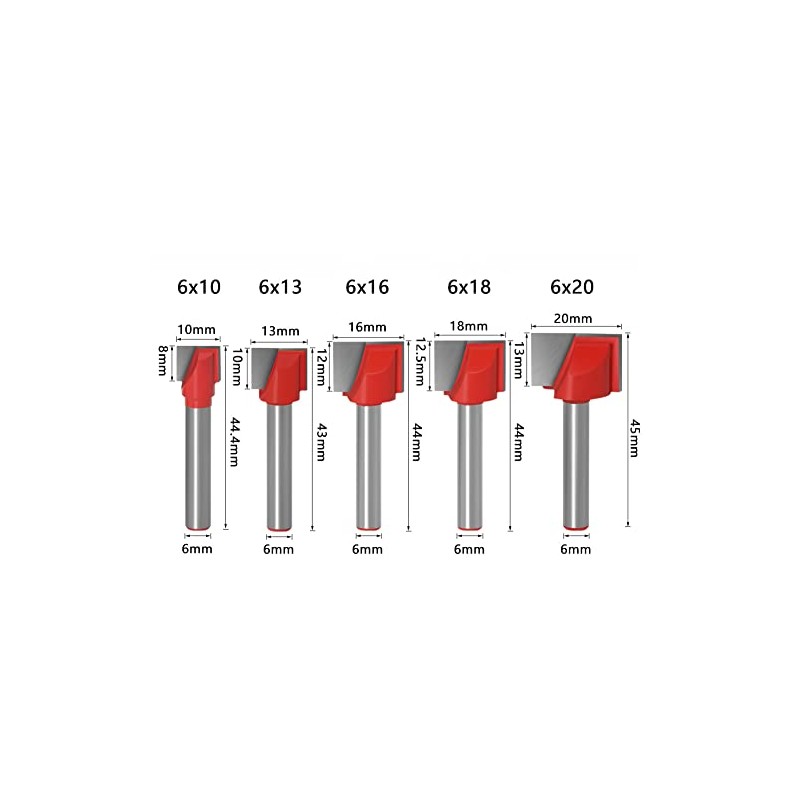 WSOOX 6mm Shank Bottom Cleaning Router Bit Set, 5-piece Slotting