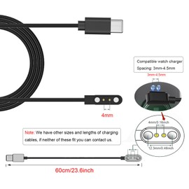 Xininyia Charger for GloryFit T80 T70 T60 T50 P99 P98 Smart Watch, [Pin Spacing 4mm] USB-C Magnetic Charging Cable for Puqo T80, CASCHO T70/P98, Matast T60/P99, uaue T60/T50 Smartwatch(Type-C)