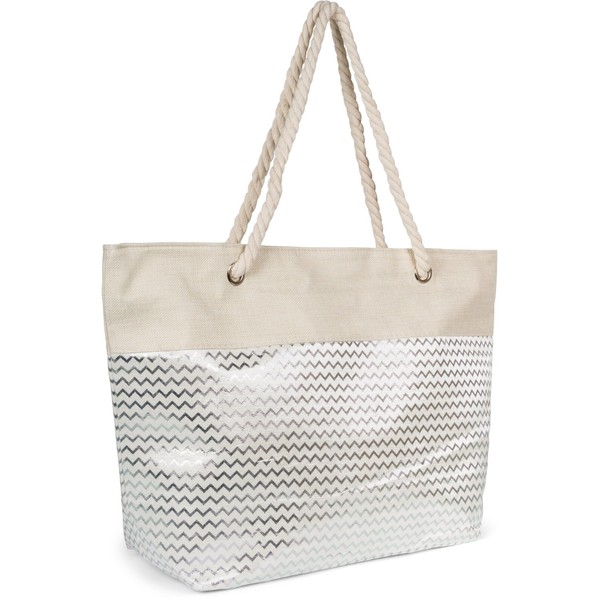 styleBREAKER 02012404 Women's Beach Bag with Metallic Zigzag Zag Pattern,