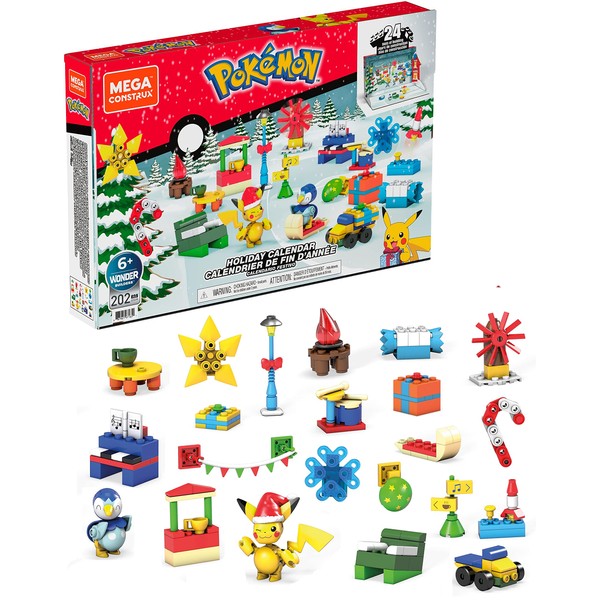 Mega-Construx GYG99 Pokemon Advent Calendar, Pikachu & Potchama with Figures, 6 Years Old and Up