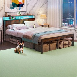 Premium Full Metal Bed Frame w/RGB LED Headboard, Remote Control, Smart Storage & USB Charging (No Box Spring Needed)