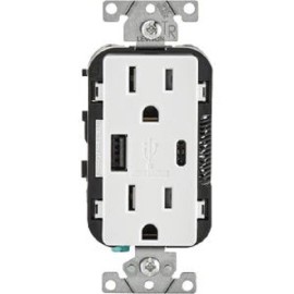 Leviton (3)-Leviton Decora 5.1A 5V White Type A/Type C USB Charging Outlet R02-T5633-0BW