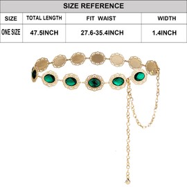 ILuvatar Green glass diamond chain belt Gold metal diamond belt women's dress metal belt women's western style belt women's belt oval decoration