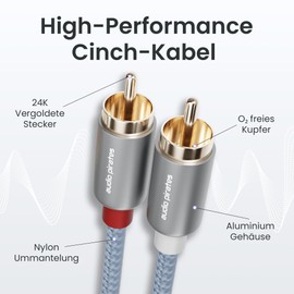 audio pirates High Performance Audio RCA Cable, 2 x 2 RCA Cable, Brilliant Sound Quality, Very Robust and Durable, Coaxial Cable, RCA, Subwoofer Cable, Car (Pack of 1, 5 Metres)