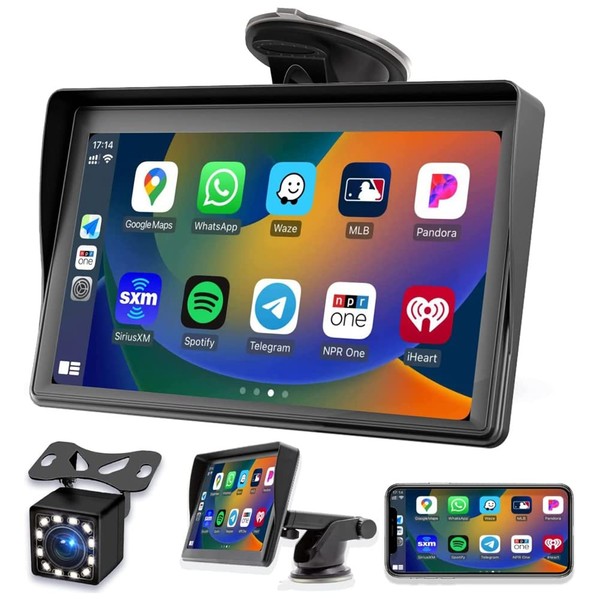 Aswalling Portable Dash Mount Carplay Display 7In Touch Screen, GPS