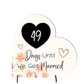 Pixie's Gifts Wedding Countdown Heart Plaque on Stands - Chalkboard Style - Rustic Wedding Decor - Mr & Mrs Gift for Anniversary Day's Until we get married (Medium 13.5cm x 13.3cm, Floral)