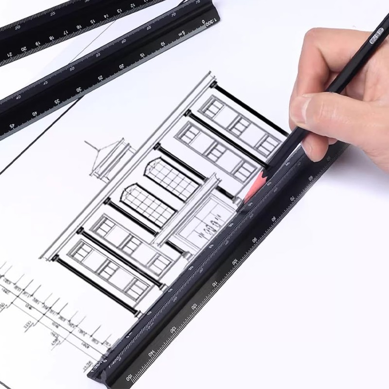 Aluminum Architectural Scale Ruler, Drafting Ruler, Precision 12" Triangular Drafting