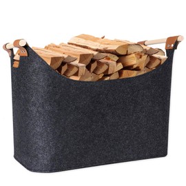 Log Basket, XL Felt Firewood Baskets Extra Thick and Foldable Log Basket for Wood Burner Indoor with Extended Handles for Fireplace Accessories, Shopping, Books, Toy, Clothes