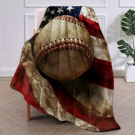 VANZEV Baseball Blanket, 50"x60" Patriotic American Baseball Flannel Fleece Throw for Kids & Adults, Ultra-Soft and Warm Home Decor Blanket, Baseball Gifts