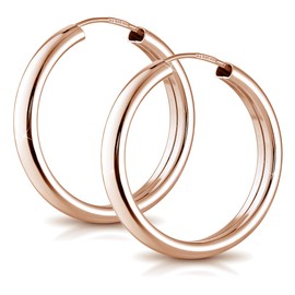 Materia Women's Creole Earrings Rose Gold 925 Silver Rose Gold-Plated 3 mm Wide 15 20 25 40 48 mm Large Made in Germany, Gold-Plated Silver, Rose-Gold