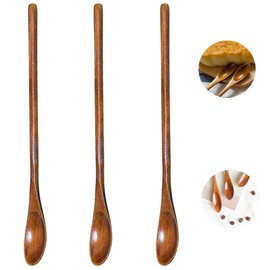 Mirrwin Wooden Spoon Long Handle Coffee Spoon Honey Spoon Wooden Long Handle Spoon Handmade Wooden Spoon Environmentally Friendly Wooden Spoon Tools for Coffee Milk Tea Desserts and Soups Pack of 3