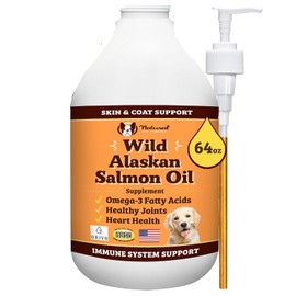 Natural Dog Company Wild Alaskan Salmon Oil Formula with Omega 3, Fish Oil for Dogs Supplement, Skin & Coat Dog Oil, Itchy Relief, Immune Support for Joints & Heart, Food Topper, 64 oz