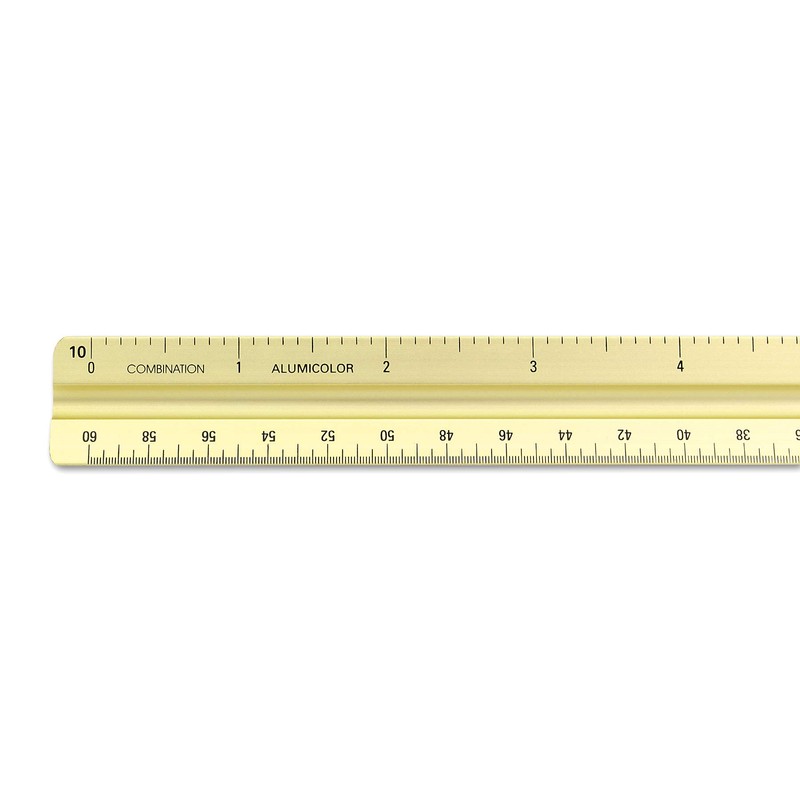 Alumicolor 3650-2 Aluminum Combination Solid Drafting Scale, 12IN, Gold