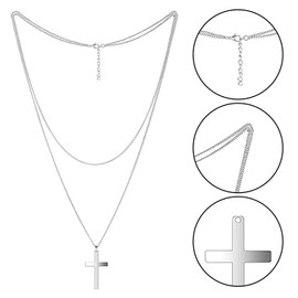 RmKbe 2 Pieces Cross Necklace Silver Layered Cross Necklace Pendant Stainless Steel Cross Necklace Dainty Cross Necklace Gift for 80s Retro Party