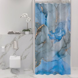 Gibelle Extra Long 72 x 84, Abstract Marble, Blue Green Purple Jade Texture Gold Stripes Ombre Watercolor Ink Art Fabric Shower Curtains for Modern Bathroom Décor