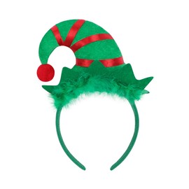 JNGUOSICN 2Pcs Christmas Headband Santa Hat Headpiece Elf Hat Hairband Pointed Hat Hairhoop with Feather Christmas Head Boppers Fancy Dress Costume Accessory Xmas Novelty Hair Accessories Decor