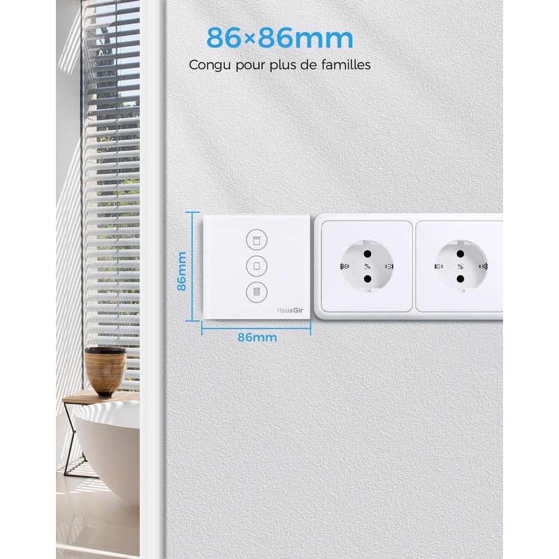 HEUXGIR Smart Roller Shutter Switch, 86 mm WiFi Blind Switch