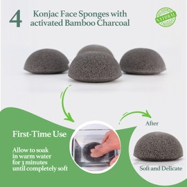 Sinutan® Konjac face sponge, 100% natural, bamboo activated carbon, round konjac sponge for exfoliating and deep cleansing of pores, face and body