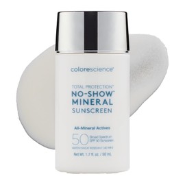 Colorescience. Total Protection No-Show Mineral Sunscreen SPF 50, Protector solar mineral facial sin color, textura ligera, sin quimicos ni aceites, hidratante, 50ml.