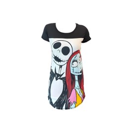 7STAR Jack and Sally Nightmare Before Christmas - Junior Women's Nightgown Sleepwear Cotton Sleeveless Sleep Dress - Lungewear (Small) Black