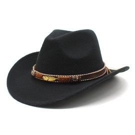Nicoxijia Women Men Classic Felt Wide Brim Western Cowboy Cowgirl Hat Outdoor Classic Fedora Cowboy Hats with Belt Buckle (Black, ONE Size)