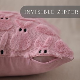 DFXSZ Easter Pillow Covers 18x18 inch Set of 2 Easter Decoration Pink Rabbit Soft Plush Faux Fur Jacquard Throw Pillows for Bedroom Sofa Holiday Festivals Home Decor FHJ-07B18