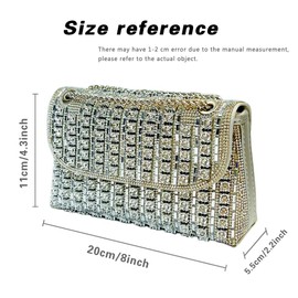 zebrum Evening Clutch Bag for Women, Chain Shoulder Bags Rhinestones Handbags for Cocktail Prom Parties, Weddings(Sparkly-Rhinestones-Silver)