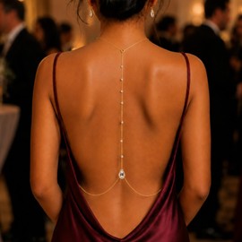 Gold Plated Body Chains for Women Adjustable Rhinestone Back Chain Necklace for Backless Dress Wedding Silver Belly Chain Waist Sexy Jewelry for Women Beach Vacation & Parties