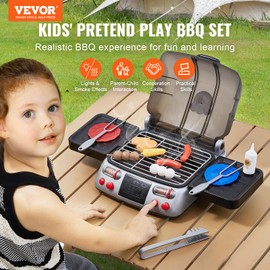 VEVOR BBQ Toy Set for Kids with Smoke Sounds & Light, Toy Food & Kitchen Accessories, Interactive BBQ & Camping Cooking & BBQ Play Set for Children Aged 3 to 8 Years