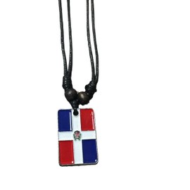 Dominican Republi National Flag Necklace Jewelry Torque Leather Rope Metal Pendant