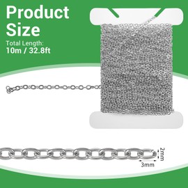 33ft Jewelry Chain Roll, Small Chain, Stainless Steel Curb Chain Roll, 3mm Width Chain for Jewelry Making, Jewelry Making Chain for Necklace Bracelet DIY Craft